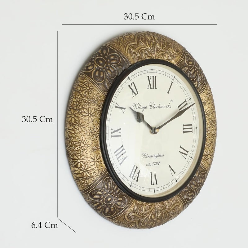 vedas Multicolor Zeya Heritage Wooden Polished and Brass Metal Fit Wall Clock with Dial Sculpture Wall Clock for Living Room Bedroom Dining Room Hallway Home Decor Size 12 X 12 Inches - Image 3