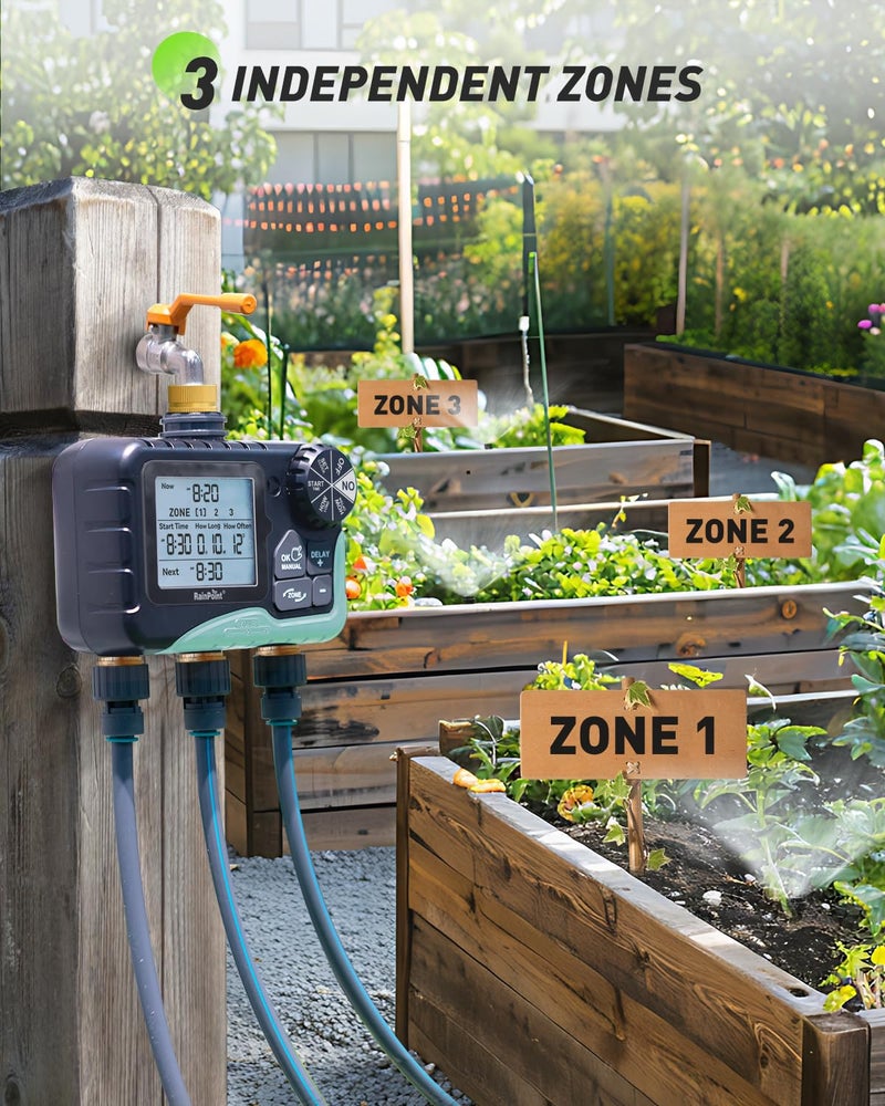 RAINPOINT 3 Zone Water Timer with Brass Inlet & Outlet, 3 Custom Watering Plans Sprinkler Timer, Featuring IP65 Waterproof,Rain Delay, Manual & Automatic Watering with Large LCD for Yard, 2026 Ver. - Image 3