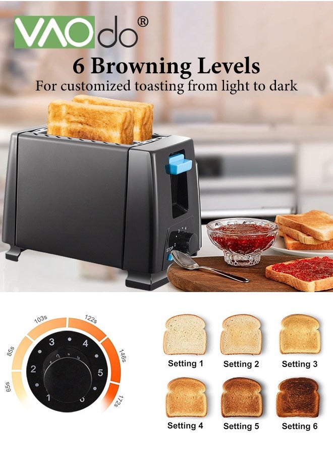 VAOdo - 2 Slice Extra Toaster with Slide Out Crumb Tray 6 Browning Settings 650W Widened Slot Bread Maker for Bagel Toast Bread - Image 1