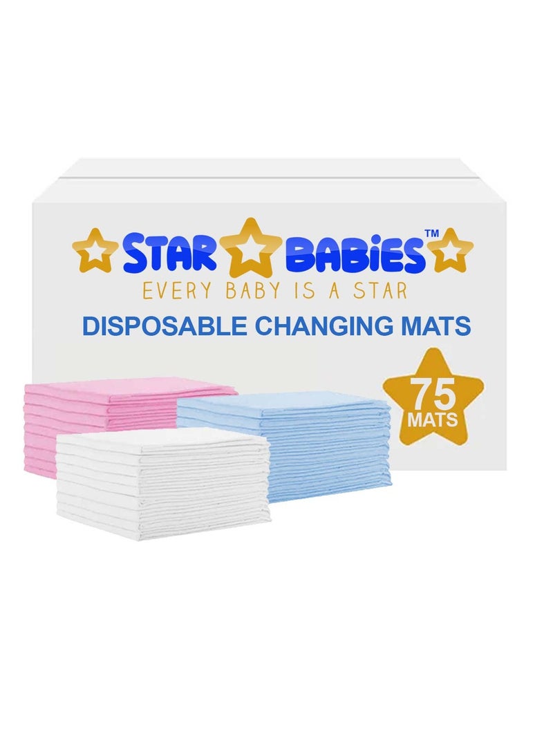 STAR BABiES Star Babies  Disposable Changing Mats - 45 x 60cm - Large Pack of 75 - Blue/Pink/White-Rainbow  - Image 1