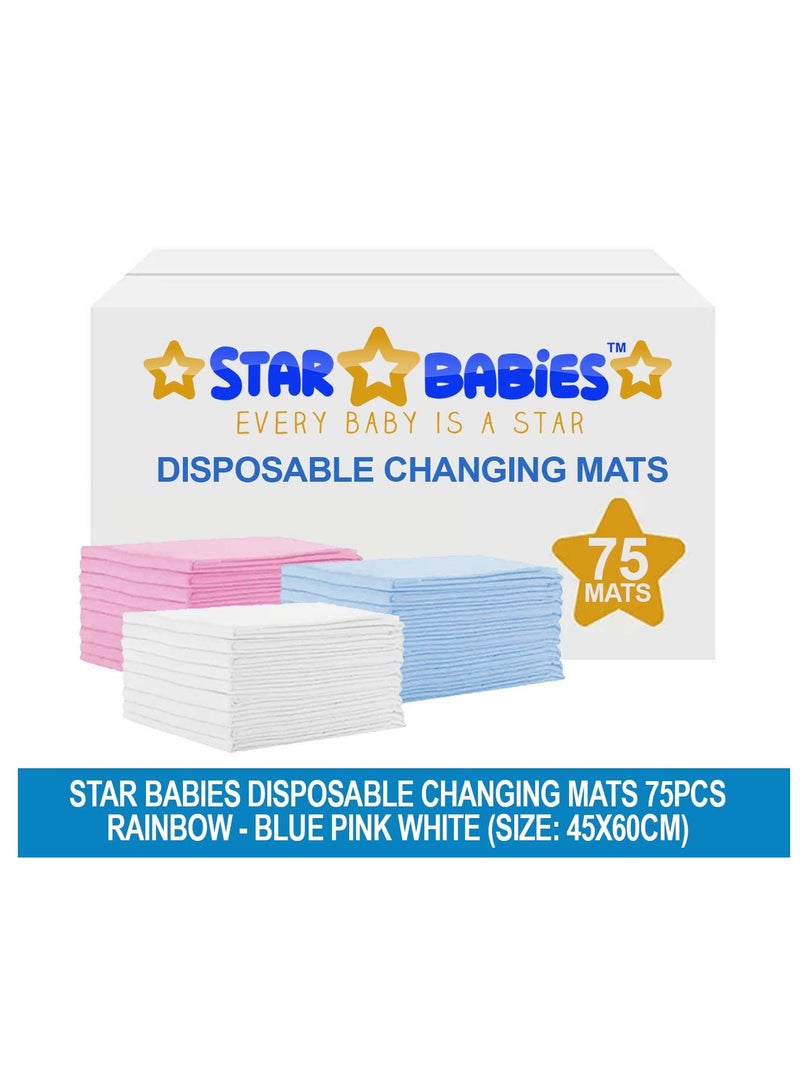 STAR BABiES Star Babies  Disposable Changing Mats - 45 x 60cm - Large Pack of 75 - Blue/Pink/White-Rainbow  - Image 2