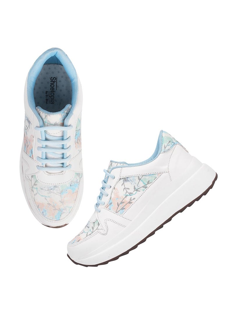 Shoetopia Women Wedge Heel Sneakers Blue, 5 UK - Image 5