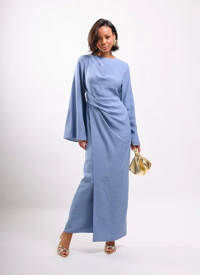 Faia PLEAT WAIST MAXI WITH FLUTE SLEEVE IN BLUE
