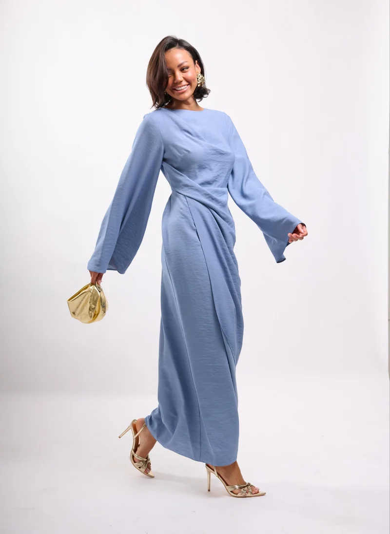 Faia PLEAT WAIST MAXI WITH FLUTE SLEEVE IN BLUE