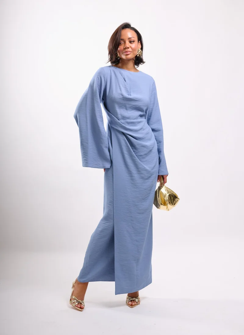 Faia PLEAT WAIST MAXI WITH FLUTE SLEEVE IN BLUE
