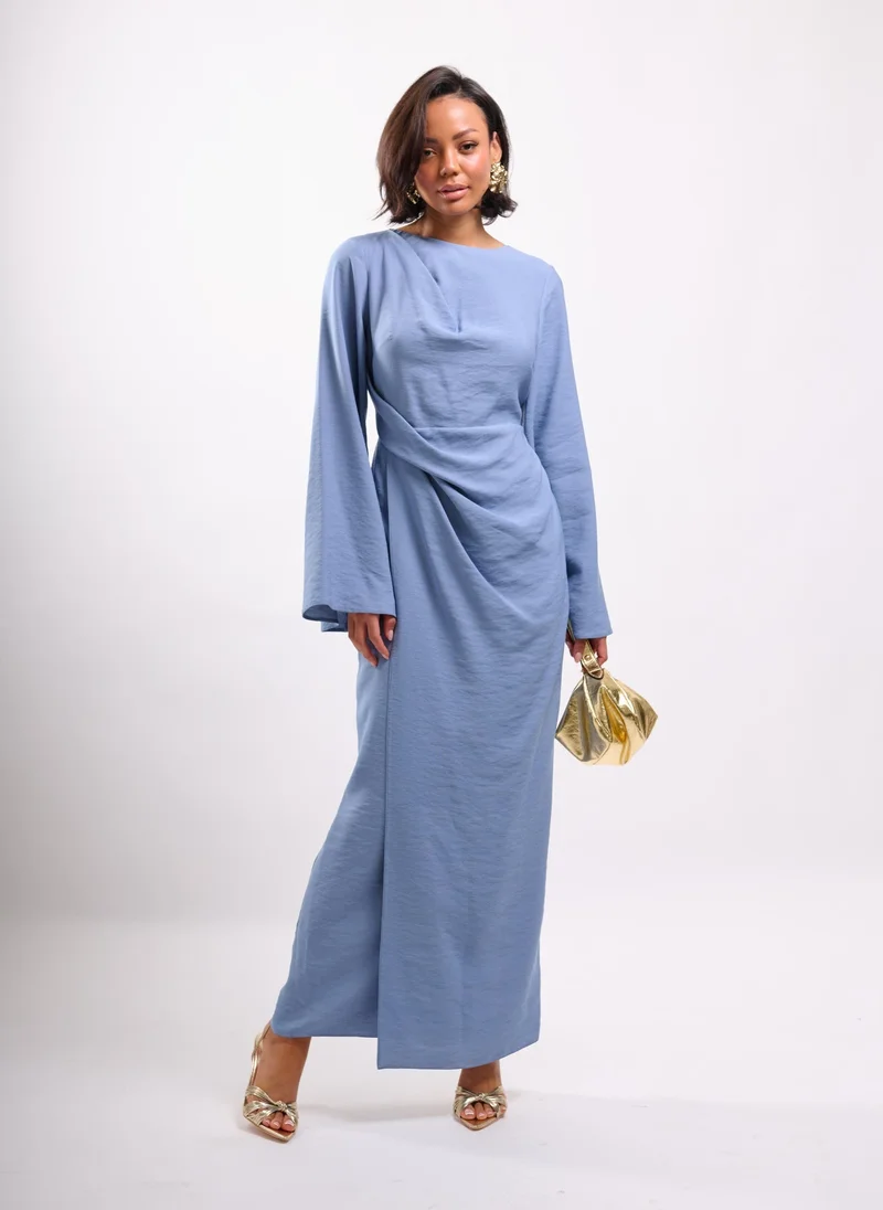Faia PLEAT WAIST MAXI WITH FLUTE SLEEVE IN BLUE