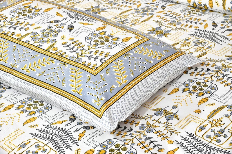 EasyGoods 240 TC Pure Cotton Bedsheet for Double Bed King Queen Size Bed Jaipuri Rajasthani Design with 2 Pillow Covers Extra Soft Wrinkle Free 90 x 103 inches Yellow Monarch39 - Image 1
