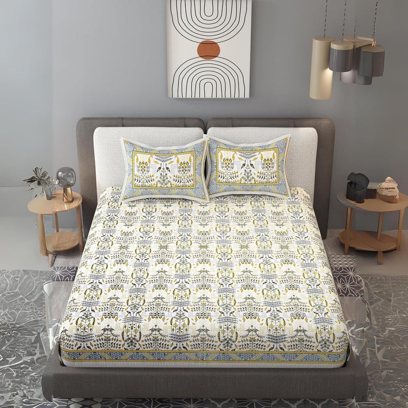 EasyGoods 240 TC Pure Cotton Bedsheet for Double Bed King Queen Size Bed Jaipuri Rajasthani Design with 2 Pillow Covers Extra Soft Wrinkle Free 90 x 103 inches Yellow Monarch39 - Image 2