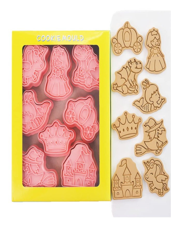 MayeBridge Unicorn Cookie Cutter Set,Princess Castle Plastic Cookie Stamps,8pcs Cookie Cutters With Plunger Stamps Set,Cookie Mould Press Cookie Mould Set Kitchen Tools (Unicorn) - Image 1