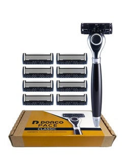DORCO Pace Classic - Seven Blade Razor System With Pivoting Head And Premium Handle- 9 Pack (1 Handle + 9 Cartridges) 