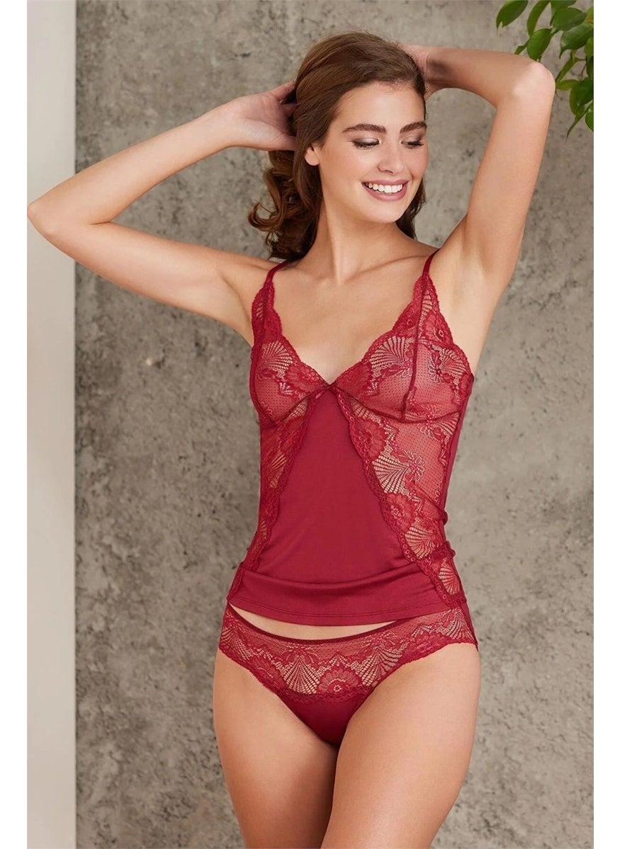 pierre cardin 330 Women's Thong Undershirt Panties Set - Burgundy  - Image 1
