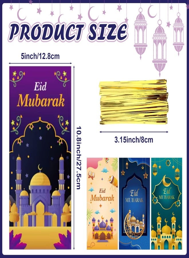 أكياس هدايا عيد مبارك، أكياس هدايا العيد، أكياس هدايا رمضان، أكياس بلاستيكية شفافة لعيد مبارك، أكياس حلوى وبسكويت ووجبات خفيفة مع أربطة، لوازم حفلات عيد مبارك للمسلمين، 50 قطعة - Image 3