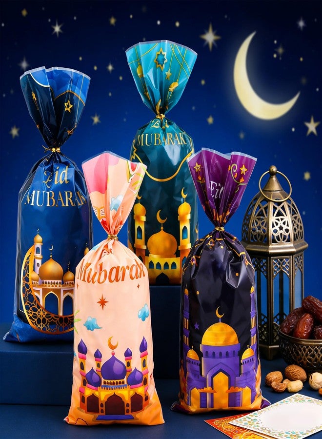أكياس هدايا عيد مبارك، أكياس هدايا العيد، أكياس هدايا رمضان، أكياس بلاستيكية شفافة لعيد مبارك، أكياس حلوى وبسكويت ووجبات خفيفة مع أربطة، لوازم حفلات عيد مبارك للمسلمين، 50 قطعة - Image 5