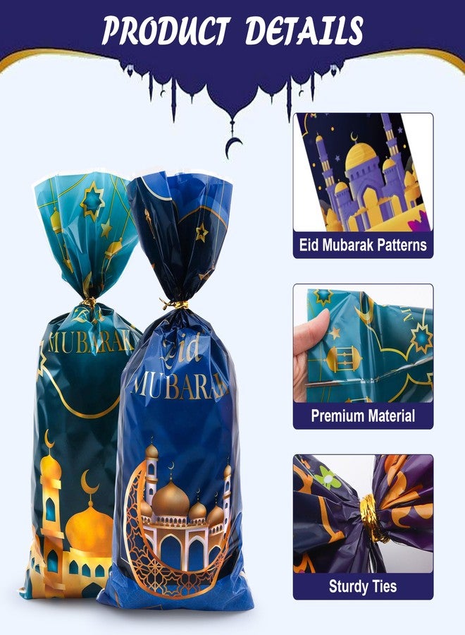 أكياس هدايا عيد مبارك، أكياس هدايا العيد، أكياس هدايا رمضان، أكياس بلاستيكية شفافة لعيد مبارك، أكياس حلوى وبسكويت ووجبات خفيفة مع أربطة، لوازم حفلات عيد مبارك للمسلمين، 50 قطعة - Image 4