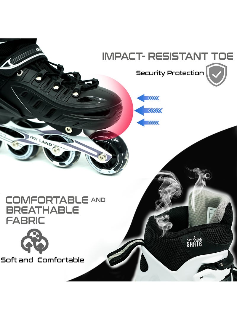 Sky Land Adjustable Inline Skates for Kids & Teens with LED Light-Up Wheels | Safe Rollerblades with ABEC-7 Bearings, Triple Protection & Durable Design | EU Size 35-38 (Skating Shoes TMX-028)  - Image 2