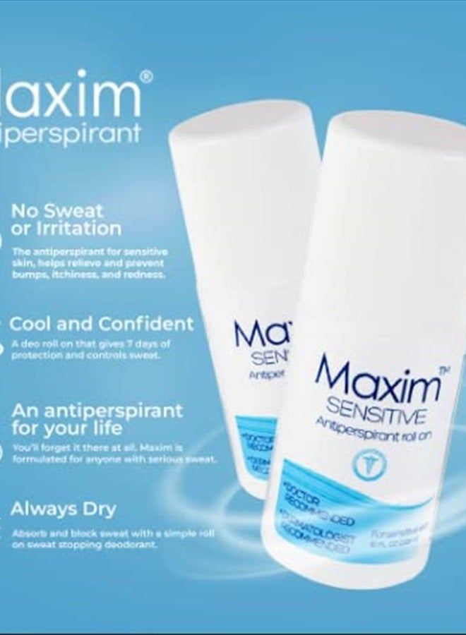 Maxim Maxim Sensitive Clinical Strength Antiperspirant for Women and Men. Blocks Sweat up to 7 days per application. Effective Clinical Antiperspirant for Sweat & Odor, Maxim Antiperspirant Roll-On, 1 Pack, - Image 3