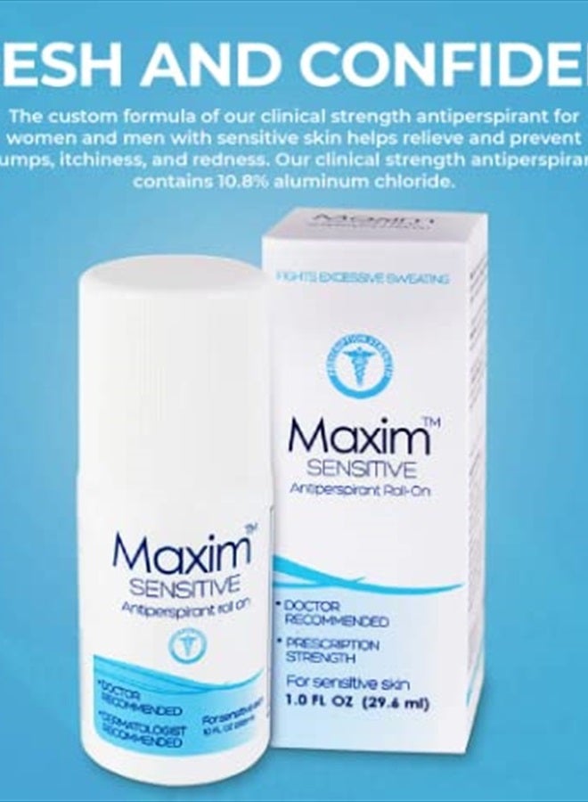 Maxim Maxim Sensitive Clinical Strength Antiperspirant for Women and Men. Blocks Sweat up to 7 days per application. Effective Clinical Antiperspirant for Sweat & Odor, Maxim Antiperspirant Roll-On, 1 Pack, - Image 2