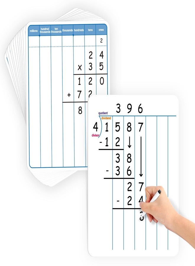 Aizweb 12 Pack Long Division Dry Erase Board Card,12" x 9" Multiplication Small Whiteboard Math Manipulatives for Kids Student Classroom Must Have Homeschool Teacher Supplies Learning Activities - Image 1