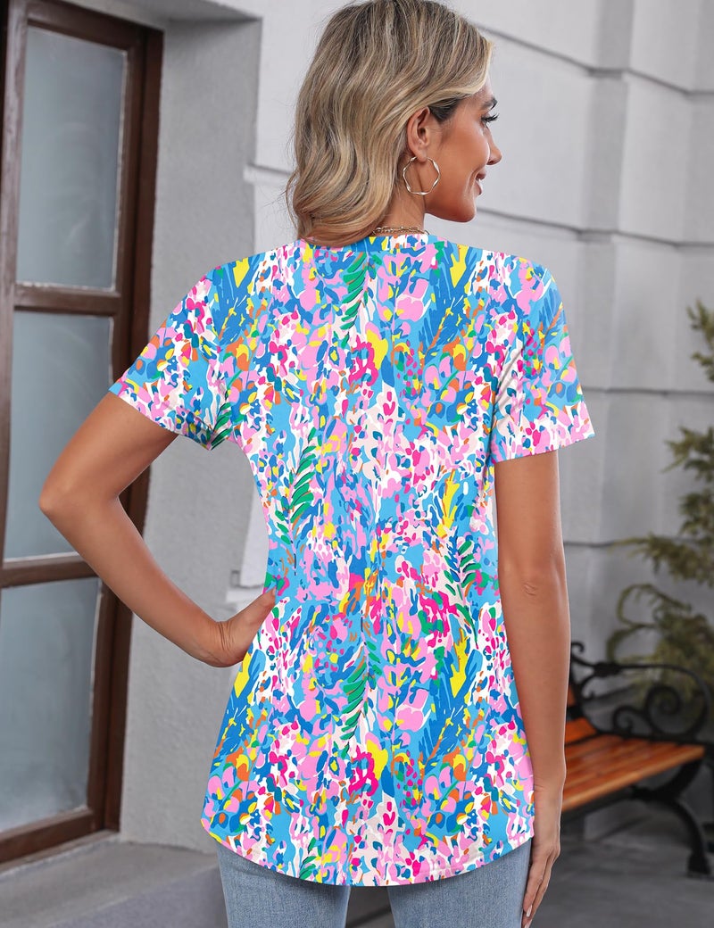 TCOT Womens T Shirts Summer Short Sleeve Crew Neck Tunic Tops to Wear with Leggings Pink Blue Cute Clothes L - Image 3