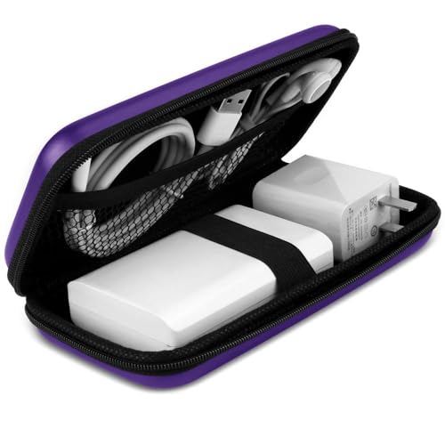 iMangoo Shockproof Travel Essentials Organizer Charger Case, Space-Optimized Small Zipper Electronics Accessories Pouch Tech Cord Cable Power Bank Storage for Women Men, 6.5x3.2x1 In (Purple) - Image 1