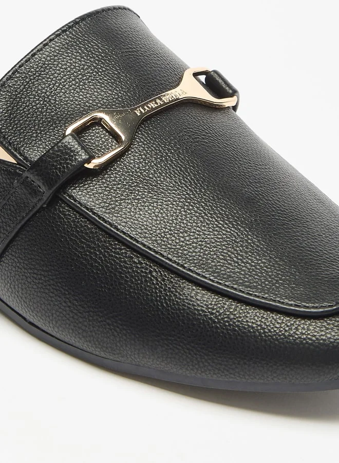 Flora Bella By Shoexpress Women's Textured Slip-On Mules with Metal Accent