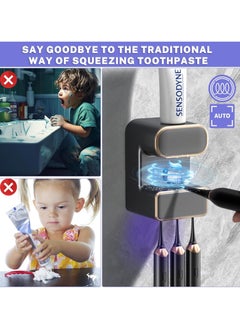 KIIUMI Automatic Toothpaste Dispenser with Sterilization, Wall Mounted Electric Toothbrush Holder with 3 Slots, Toothpaste Dispenser for Kids and Adults, Grey  - Image 4