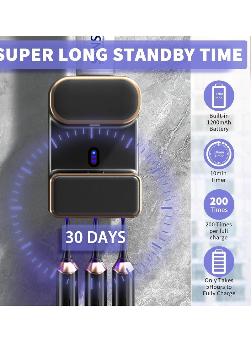 كيوومي موزع معجون أسنان أوتوماتيكي مع خاصية التعقيم، حامل فرشاة أسنان كهربائي مثبت على الحائط مع 3 فتحات، موزع معجون أسنان للأطفال والكبار، رمادي - Image 4
