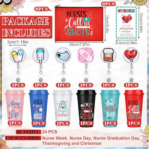 Skylety 24 Pcs Nurse Appreciation Gifts Bulk Christmas Nurse Gift Set for Women with 6 Coffee Cups 6 Badge Reels Clips 6 Makeup Bag 6 Greeting Cards for Lpn Rn Practitioner Gifts Bulk - Image 3