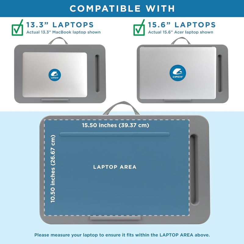 LapGear Sidekick Lap Desk with Device Ledge and Phone Holder - Gray - Fits up to 15.6 Inch Laptops - Style No. 44215 - Image 3