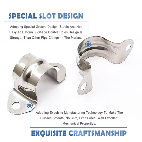 NGe 1/2inch Rigid Pipe Strap Clamp, Two Hole Strap,U Bracket Tube Clip, Stainless Steel Heavy Duty Pipe Fasten Holder, 50Pcs (20mm) - Image 5