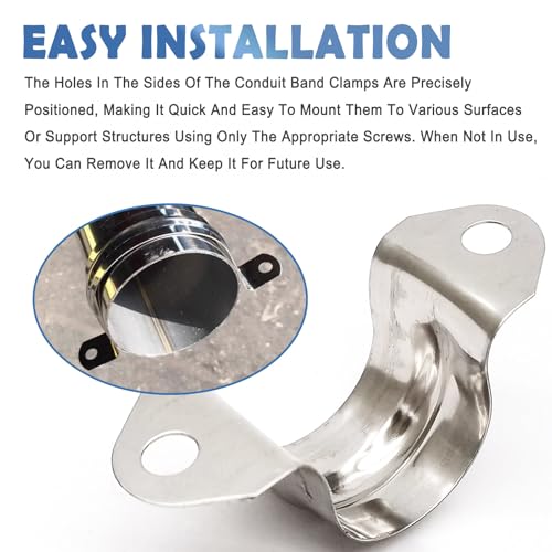 NGe 1/2inch Rigid Pipe Strap Clamp, Two Hole Strap,U Bracket Tube Clip, Stainless Steel Heavy Duty Pipe Fasten Holder, 50Pcs (20mm) - Image 4