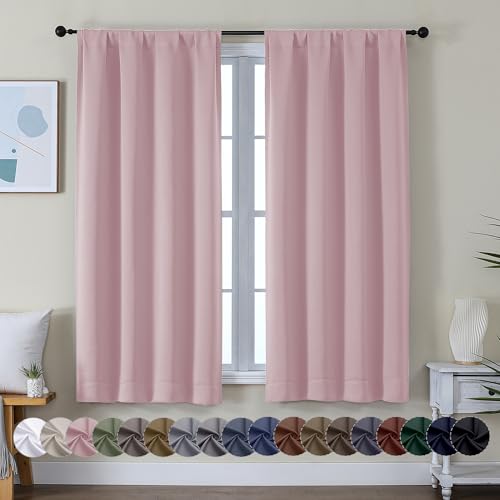 Simplebrand Ava Blush Blackout Curtains for Bedroom 63 Inch Length 2 Panels Set Nursery Thermal Insulated Energy Saving Rod Pocket Window Treatment Curtains Blackout Drapes W40 x L63 Inch Blush - Image 1