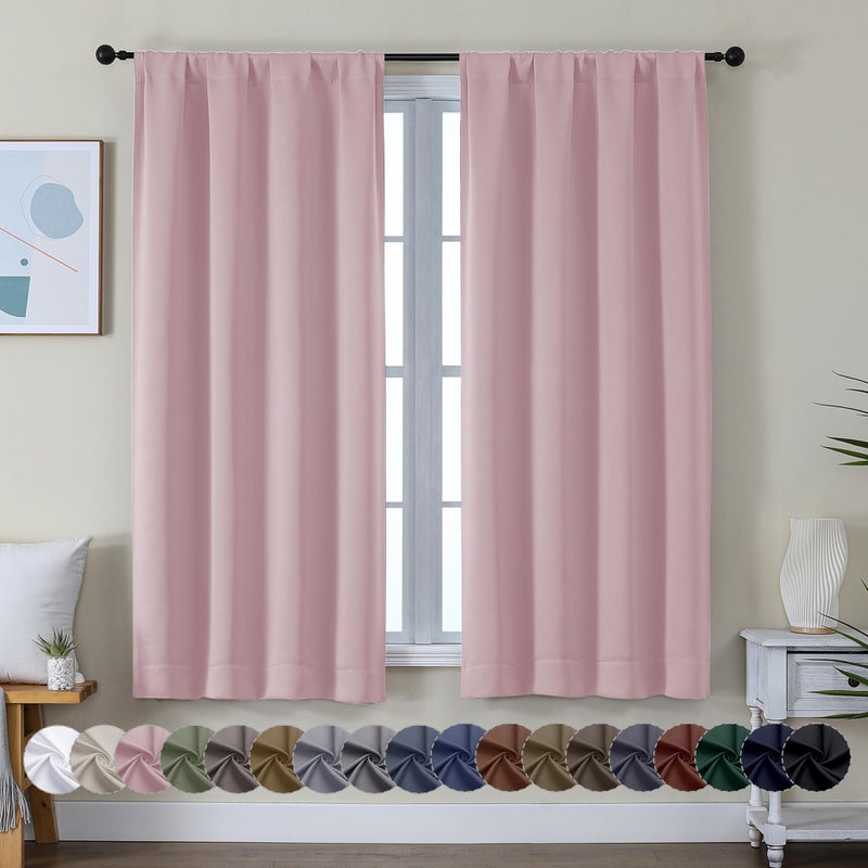 Simplebrand Ava Blush Blackout Curtains for Bedroom 63 Inch Length 2 Panels Set Nursery Thermal Insulated Energy Saving Rod Pocket Window Treatment Curtains Blackout Drapes W40 x L63 Inch Blush - Image 2