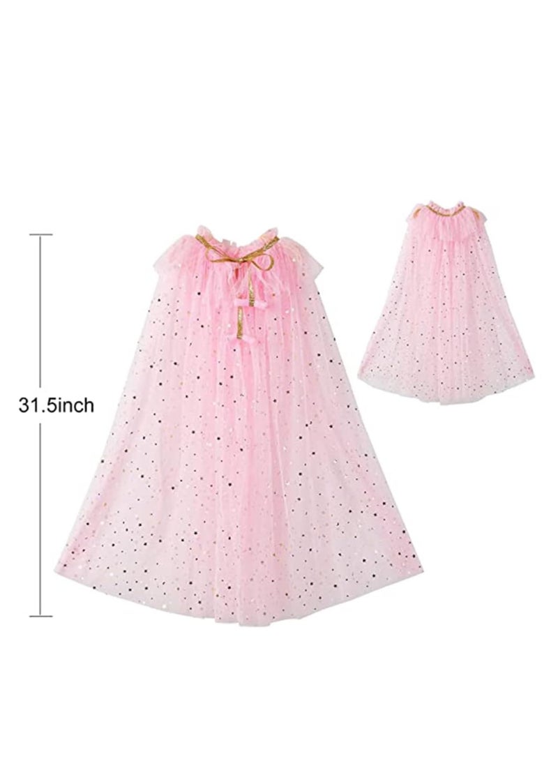 MIXDE 8 Pcs Princess Cape Set, Dress up Clothes for Little Girls Party Cosplay Cloak, with Crown, Wand, Gloves, Necklace, Earrings, Ring and Bracelet, for Girls 3-8 Years Old (Pink),SIZE:S  - Image 2