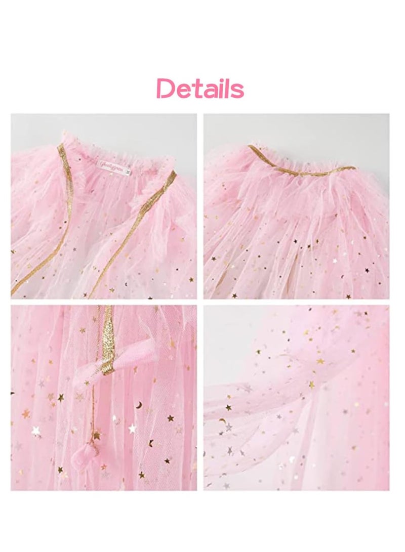 MIXDE 8 Pcs Princess Cape Set, Dress up Clothes for Little Girls Party Cosplay Cloak, with Crown, Wand, Gloves, Necklace, Earrings, Ring and Bracelet, for Girls 3-8 Years Old (Pink),SIZE:S  - Image 3
