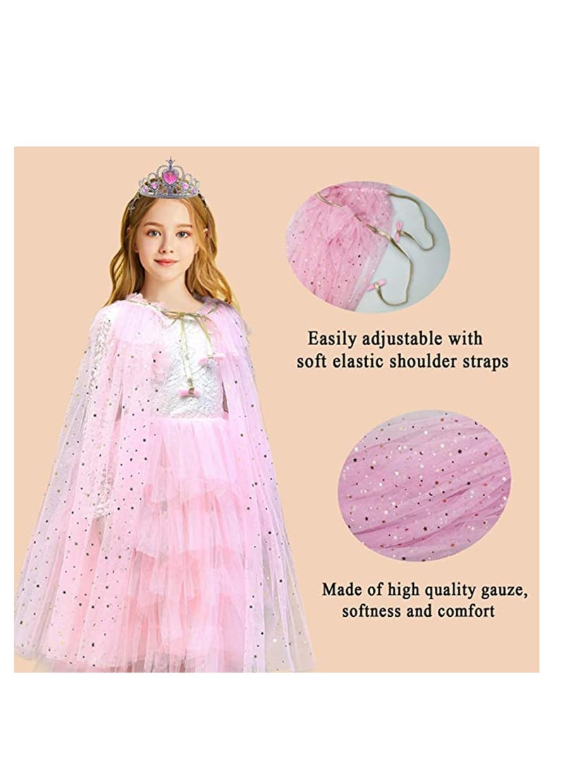 MIXDE 8 Pcs Princess Cape Set, Dress up Clothes for Little Girls Party Cosplay Cloak, with Crown, Wand, Gloves, Necklace, Earrings, Ring and Bracelet, for Girls 3-8 Years Old (Pink),SIZE:S  - Image 4