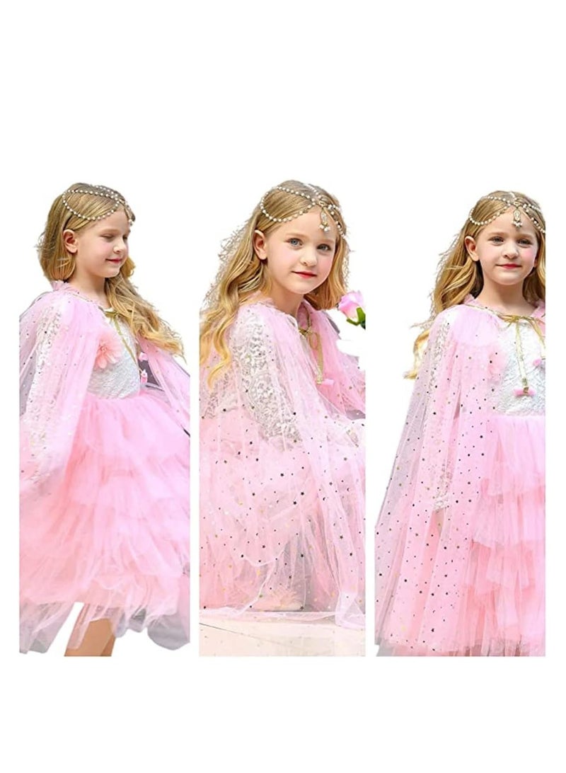 MIXDE 8 Pcs Princess Cape Set, Dress up Clothes for Little Girls Party Cosplay Cloak, with Crown, Wand, Gloves, Necklace, Earrings, Ring and Bracelet, for Girls 3-8 Years Old (Pink),SIZE:S  - Image 5