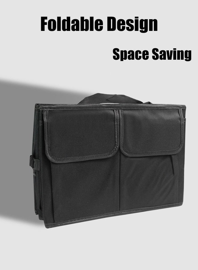 Hanayo Car Trunk Organizer Collapsible Car Storage Box Portable Foldable Auto Storage Bag with 3 Compartments Auto Cargo Storage Container(Black) - Image 4