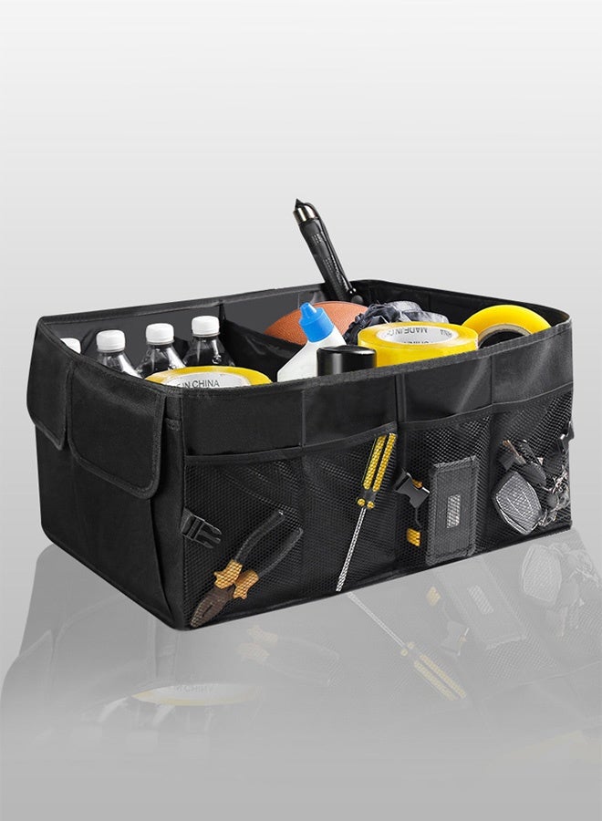 Hanayo Car Trunk Organizer Collapsible Car Storage Box Portable Foldable Auto Storage Bag with 3 Compartments Auto Cargo Storage Container(Black) - Image 2
