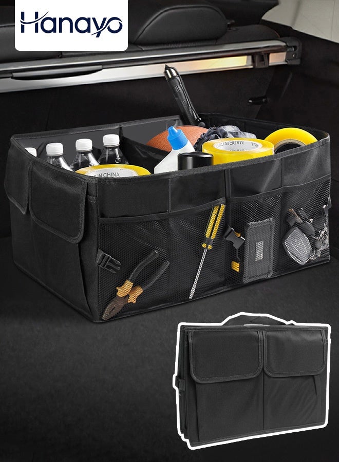 Hanayo Car Trunk Organizer Collapsible Car Storage Box Portable Foldable Auto Storage Bag with 3 Compartments Auto Cargo Storage Container(Black) - Image 1