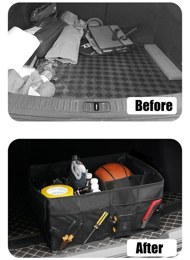 Hanayo Car Trunk Organizer Collapsible Car Storage Box Portable Foldable Auto Storage Bag with 3 Compartments Auto Cargo Storage Container(Black) - Image 3