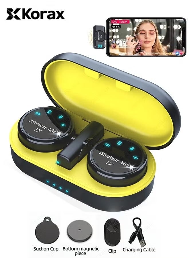 KORAX Magnetic lavalier microphone for iPhone/Android, weighing only 8g Mini microphone with noise reduction function, with Lightning/USB C (2 TX+1 RX+charging Case) 18H battery Suitable for video recording, interviews, video blogs, YouTube - Image 1