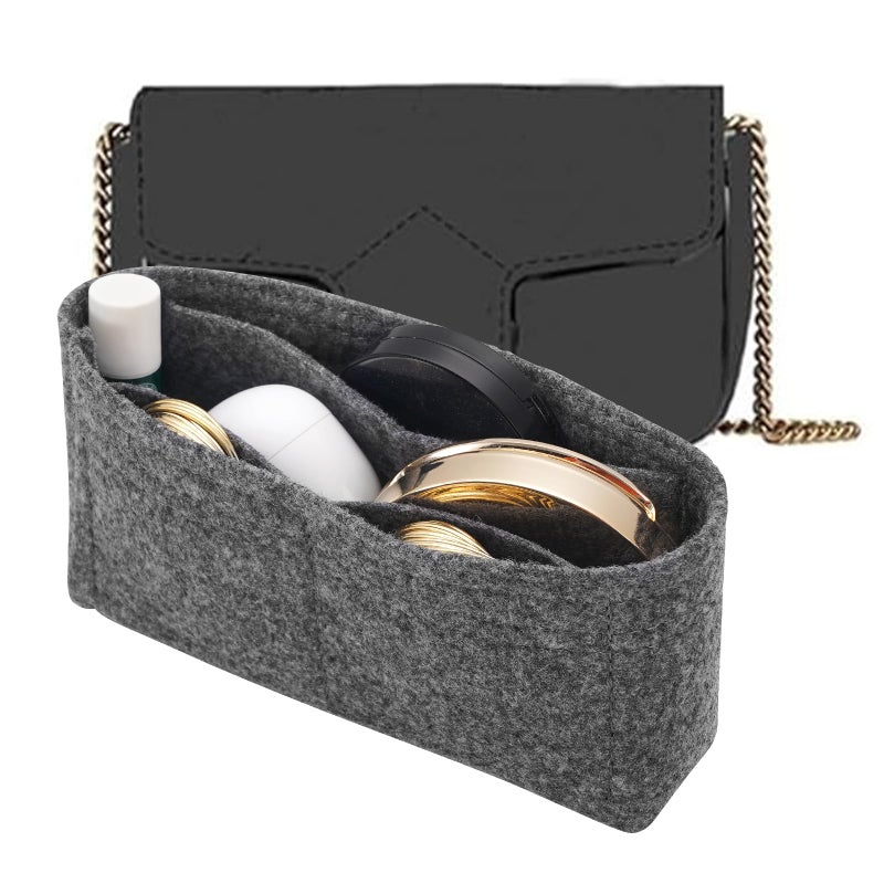 LOUKAYCCI Felt Insert Purse Organizer Fit GG Marmont Matelasse Shoulder Bag Organizer Handbag Tote Liner Pouch for Women Small Shoulder Bag Super MiniGrey - Image 2