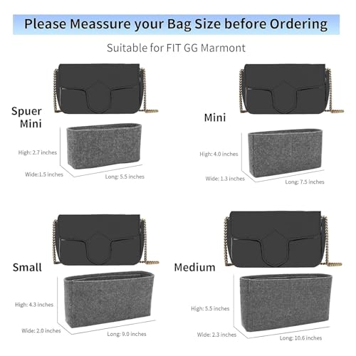 LOUKAYCCI Felt Insert Purse Organizer Fit GG Marmont Matelasse Shoulder Bag Organizer Handbag Tote Liner Pouch for Women Small Shoulder Bag Super MiniGrey - Image 3