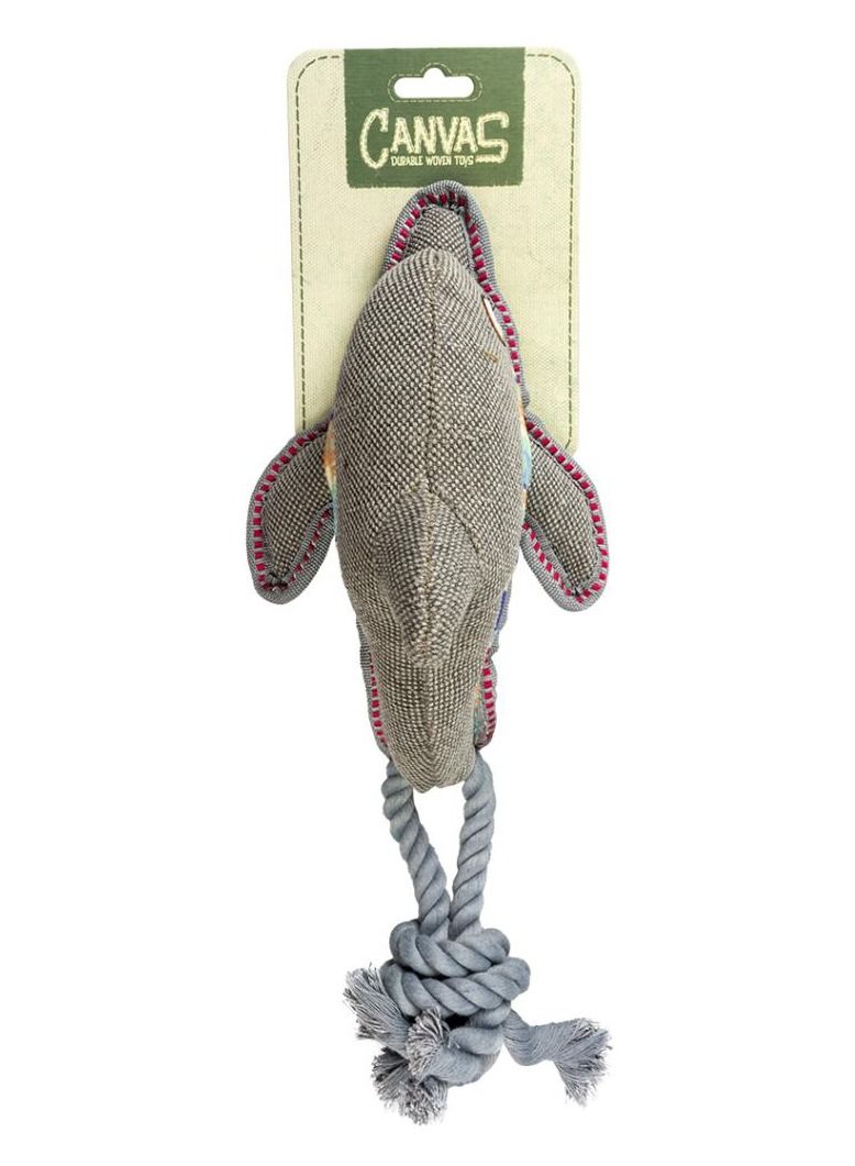 Duvo + Dog Playing Toy Canvas Dolphin With Rope 46x14x11cm, Grey - Image 1