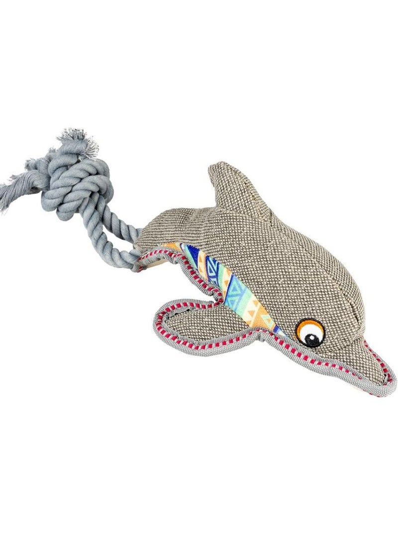 Duvo + Dog Playing Toy Canvas Dolphin With Rope 46x14x11cm, Grey - Image 2