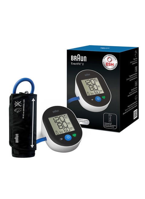 BP Monitor Exactfit 2 Upper Arm, Big And Easy To Read Color Coded Display, Single Button Operation, Universal Cuff Size, One User Profile,Stores Last 30 Readings, Access To The Braun Healthy Heart App