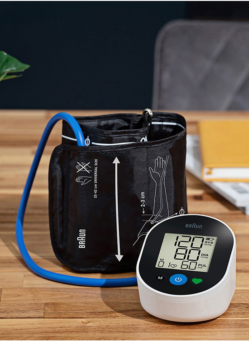 BP Monitor Exactfit 2 Upper Arm, Big And Easy To Read Color Coded Display, Single Button Operation, Universal Cuff Size, One User Profile,Stores Last 30 Readings, Access To The Braun Healthy Heart App
