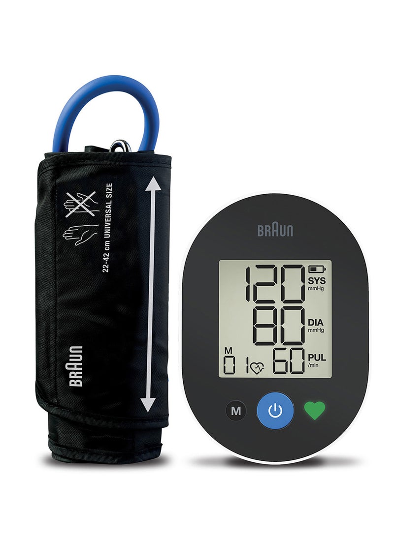 BP Monitor Exactfit 2 Upper Arm, Big And Easy To Read Color Coded Display, Single Button Operation, Universal Cuff Size, One User Profile,Stores Last 30 Readings, Access To The Braun Healthy Heart App