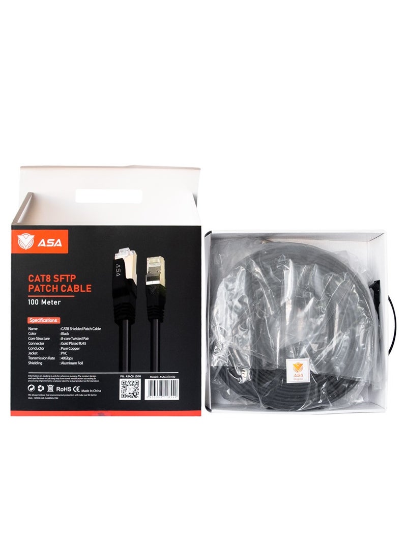 High Speed CAT8 Ethernet Cable 100m 40Gbps, 2000Mhz, SFTP with Gold Plated RJ45 Connector